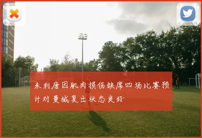 米利唐因肌肉损伤缺席四场比赛预计对曼城复出状态良好